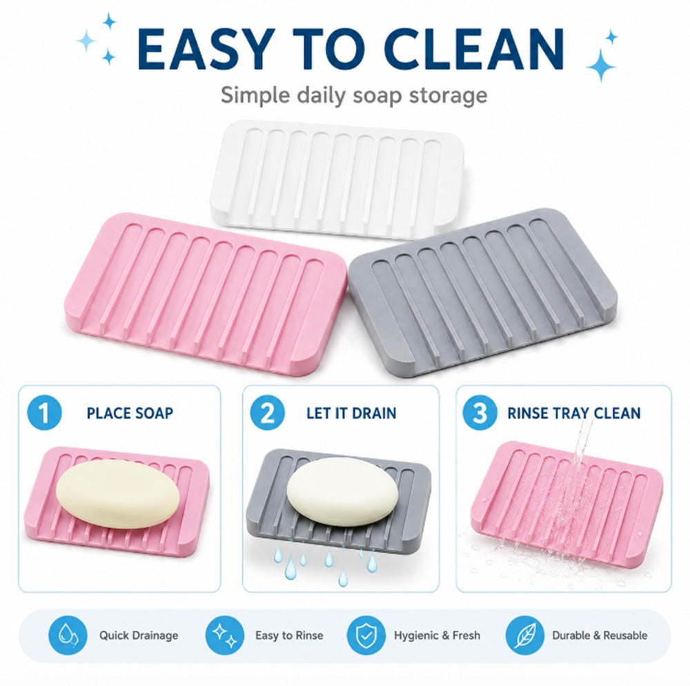 3-Pack Silicone Self-Draining Soap Dishes | TIKA