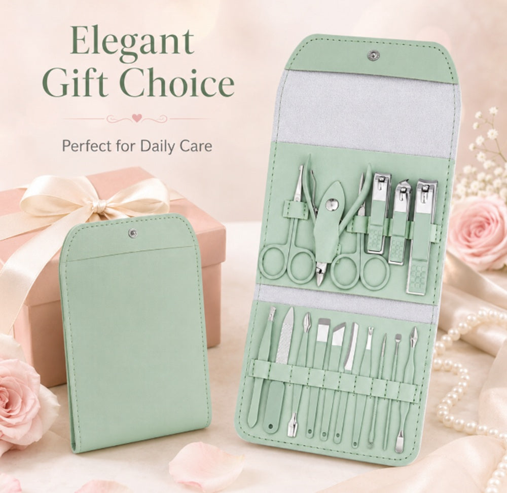 16-Piece Stainless Steel Manicure Kit with Case | TIKA