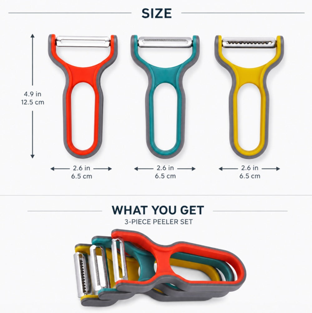 Vegetable & Fruit Peeler Set, 3 Pack, Stainless Steel Swivel Blades – TIKA