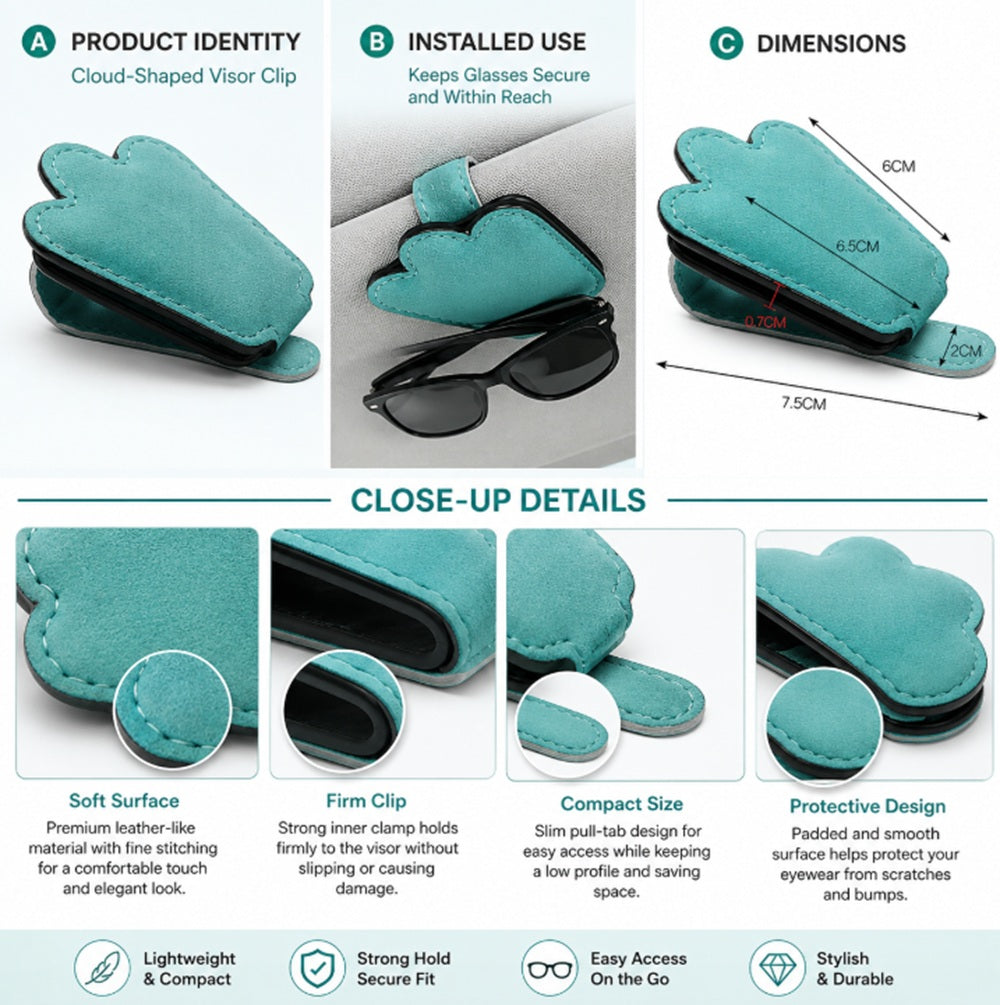 PU Leather Car Visor Sunglasses Holder with Card Slot | TIKA