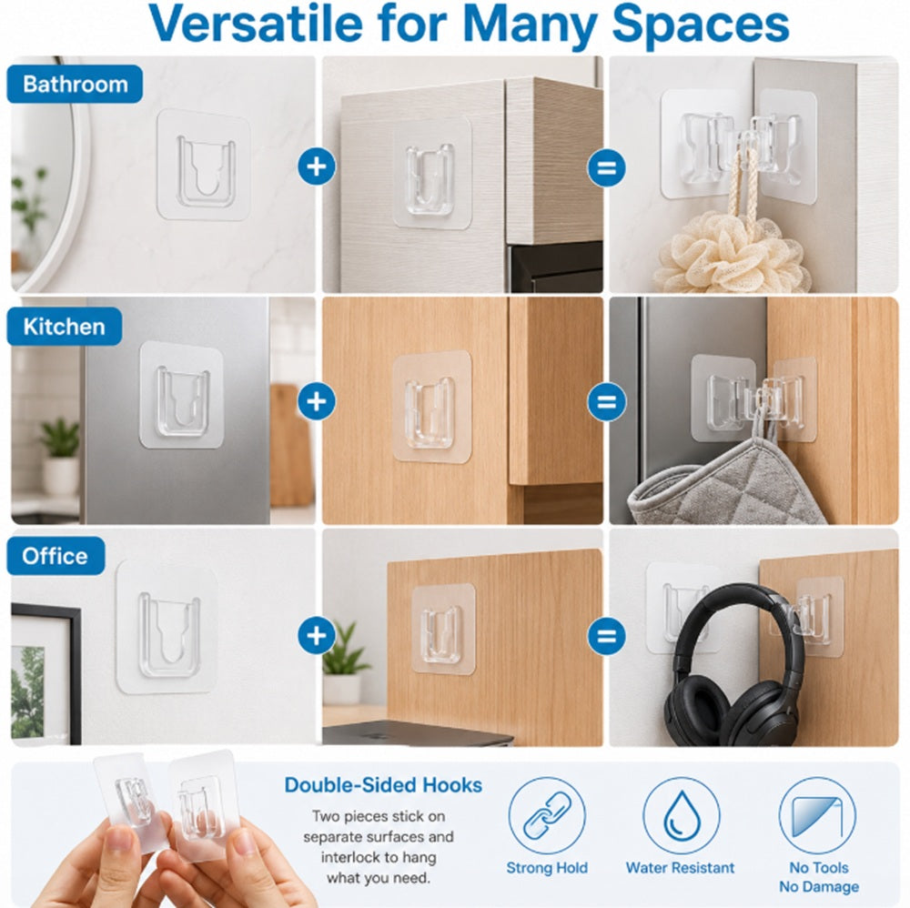 30-Set Clear Double-Sided Adhesive Wall Hooks | TIKA