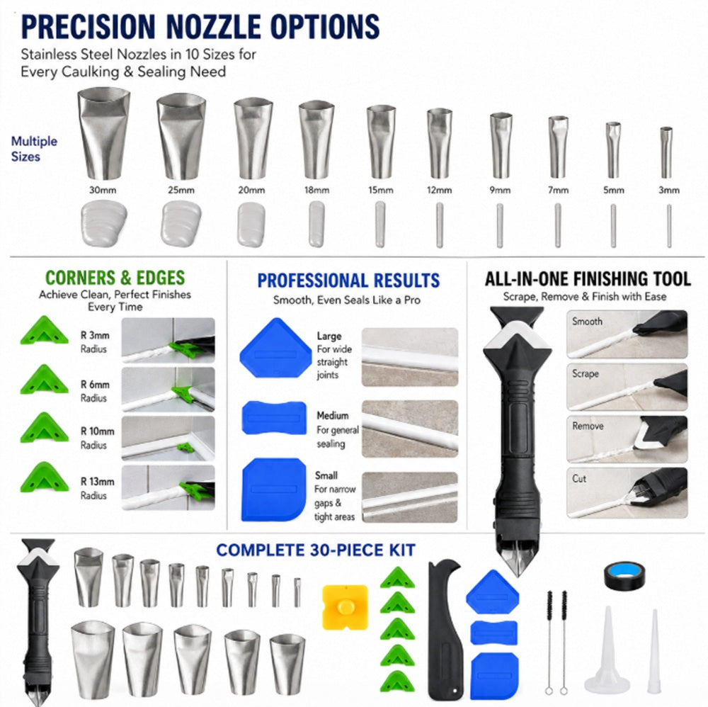 30-Piece Caulking Finisher Nozzle Set | TIKA