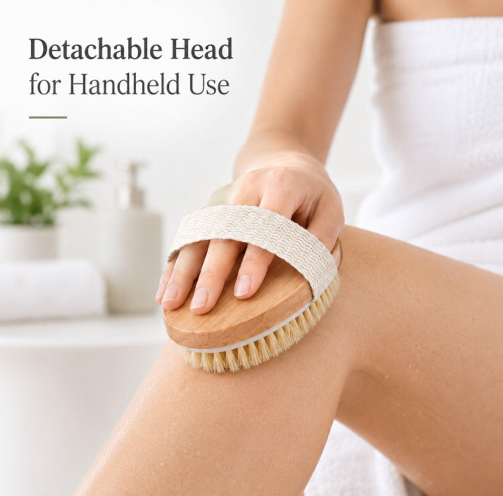 Wooden Natural Bristle Body and Back Brush | TIKA