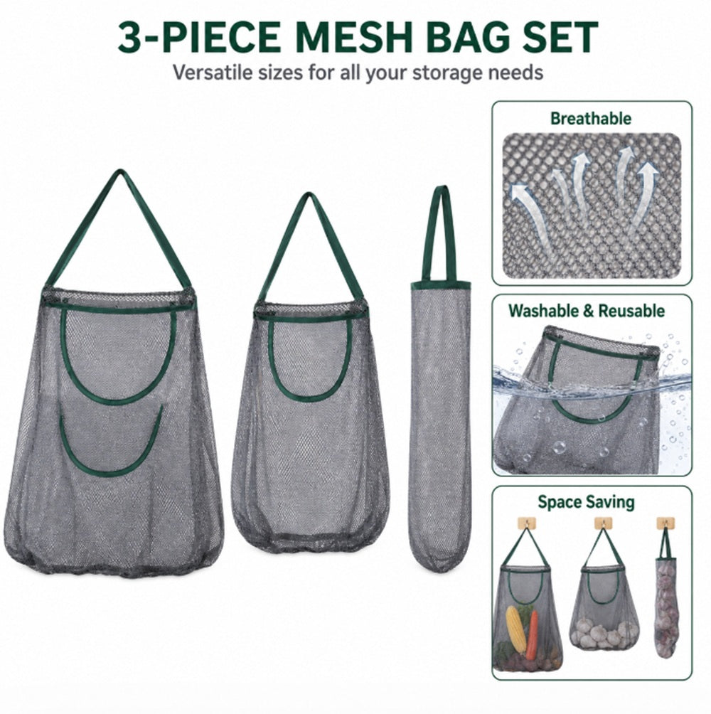 3-Pack Reusable Hanging Mesh Produce Bags | TIKA