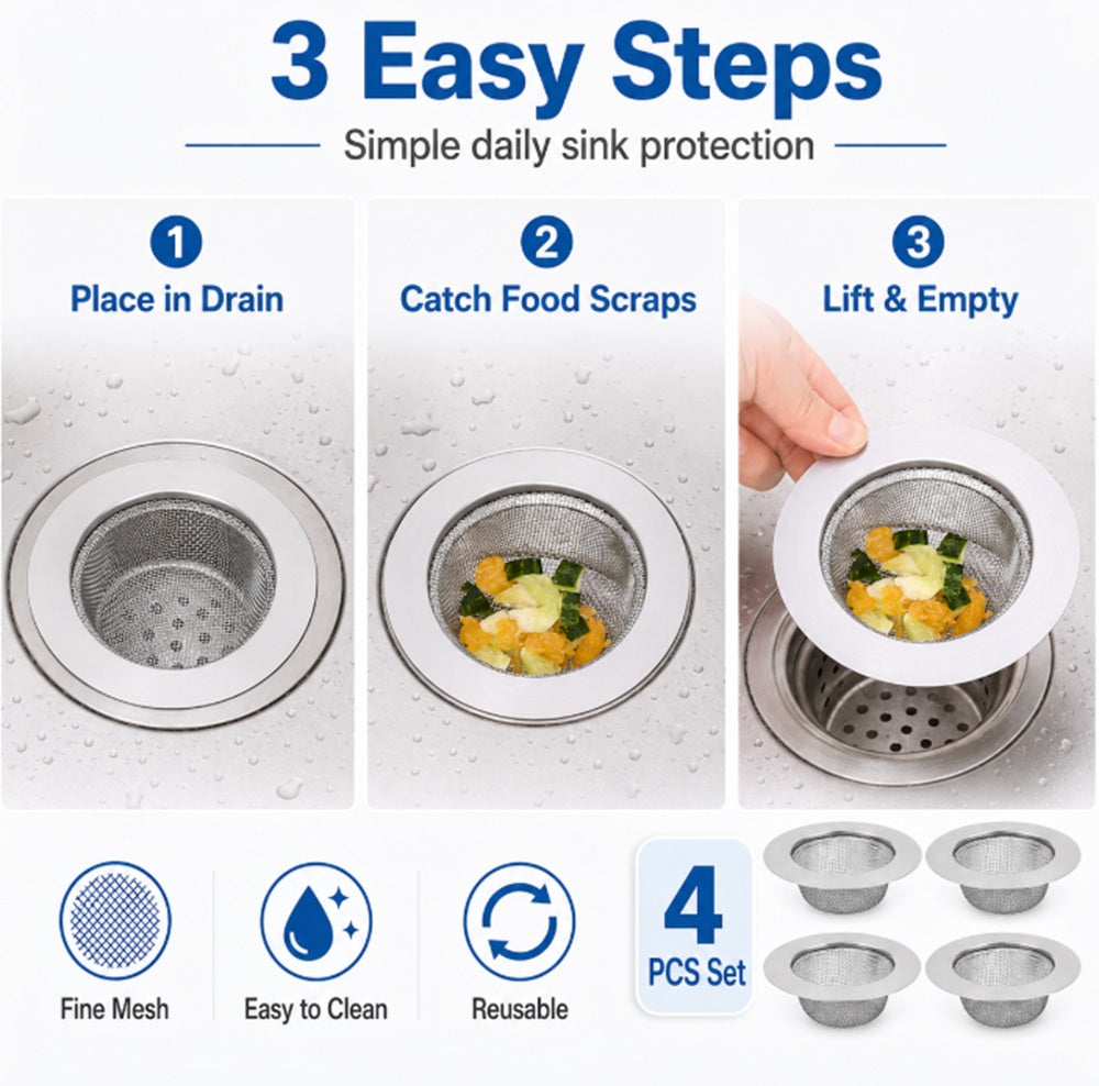 4-Pack 4.5-Inch Stainless Steel Sink Strainers | TIKA