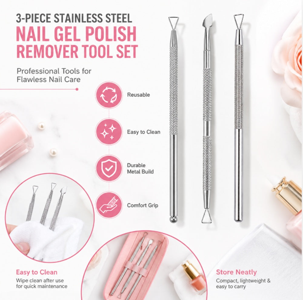 3-Piece Stainless Steel Cuticle Pusher Set | TIKA