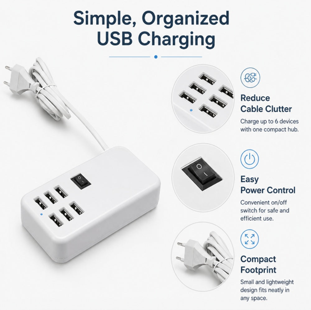 6-Port USB Desktop Charging Station | TIKA