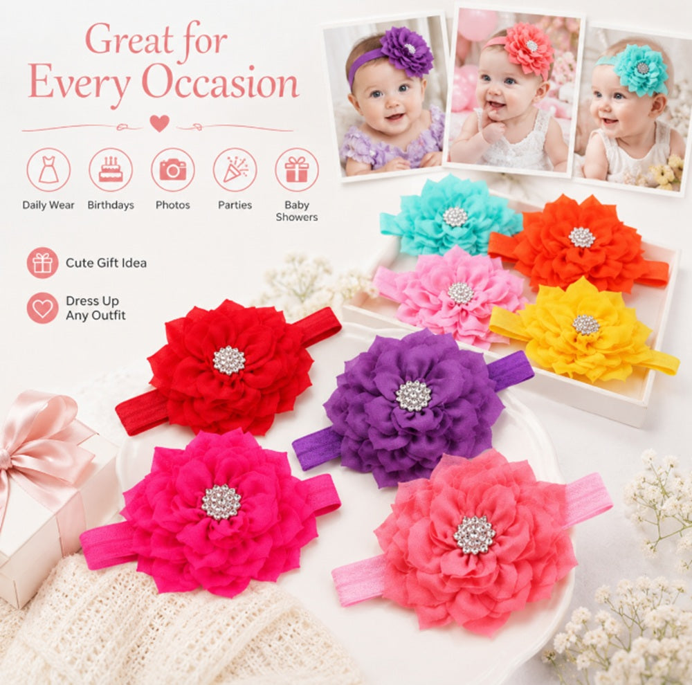 8-Piece Baby Girl Bow Headband Set | TIKA