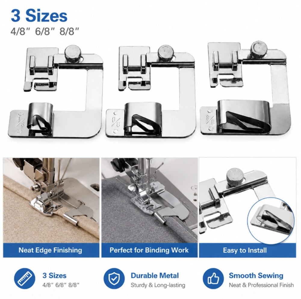 3-Pack Rolled Hem Presser Feet for Low-Shank Machines | TIKA