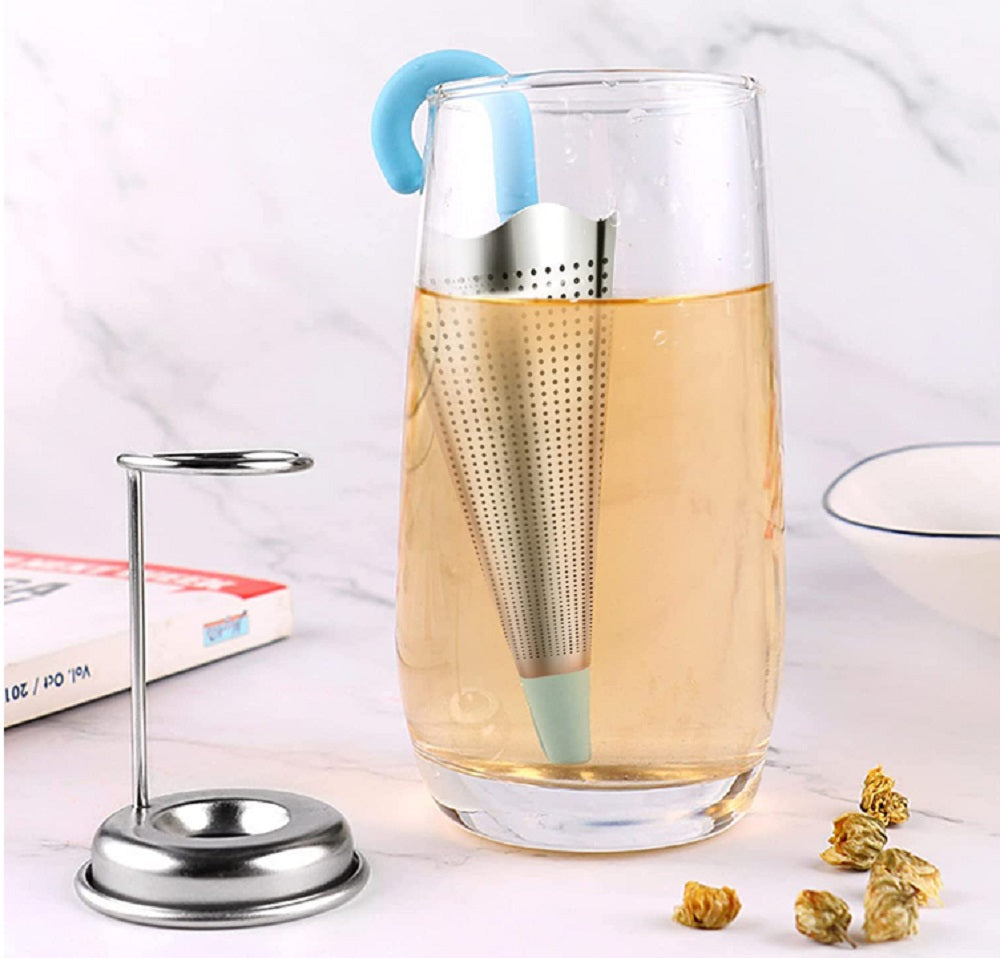 Umbrella Tea Infuser with Stainless Steel Mesh & Silicone Drip Tray | TIKA