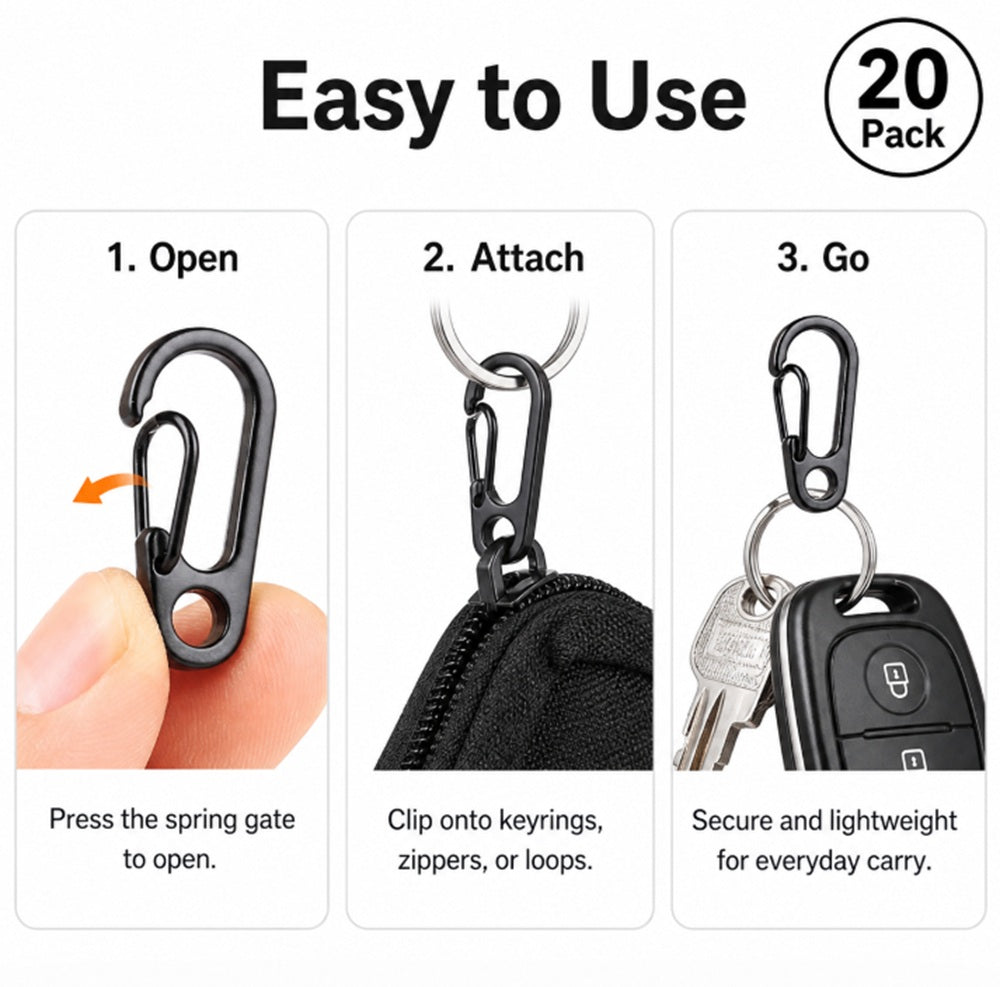 20-Pack Mini Aluminum Carabiner Keychain Clips | TIKA