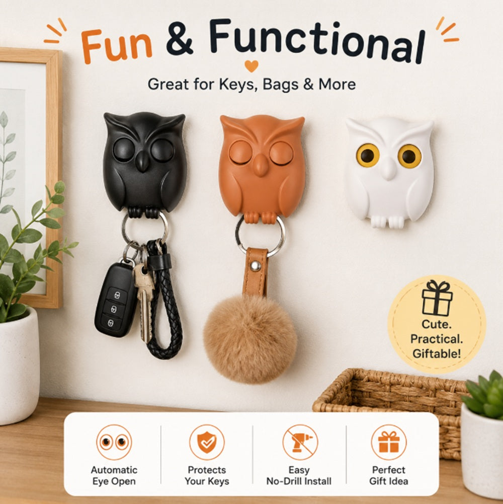 3-Piece Owl Key Hanger Set with Moving Eyes | TIKA