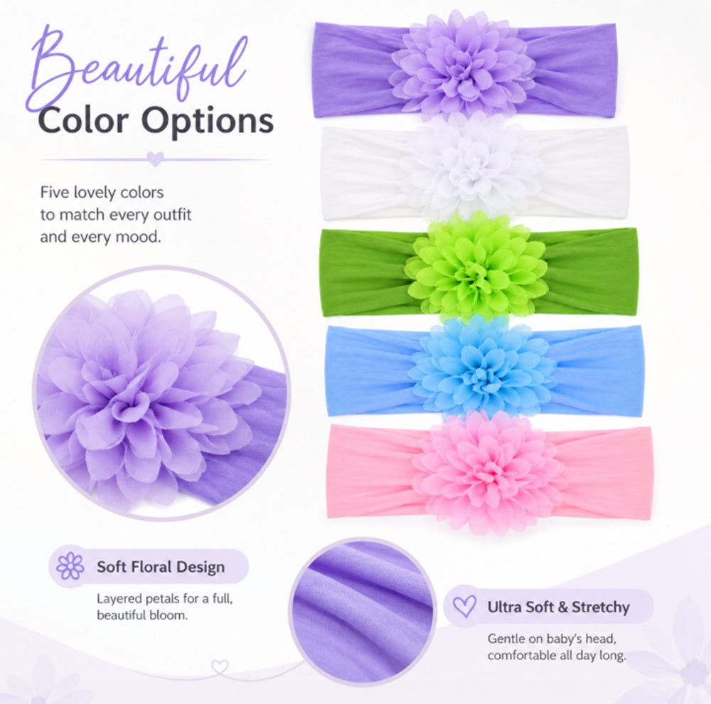 5-Pack Baby Girl Turban Bow Headbands | TIKA