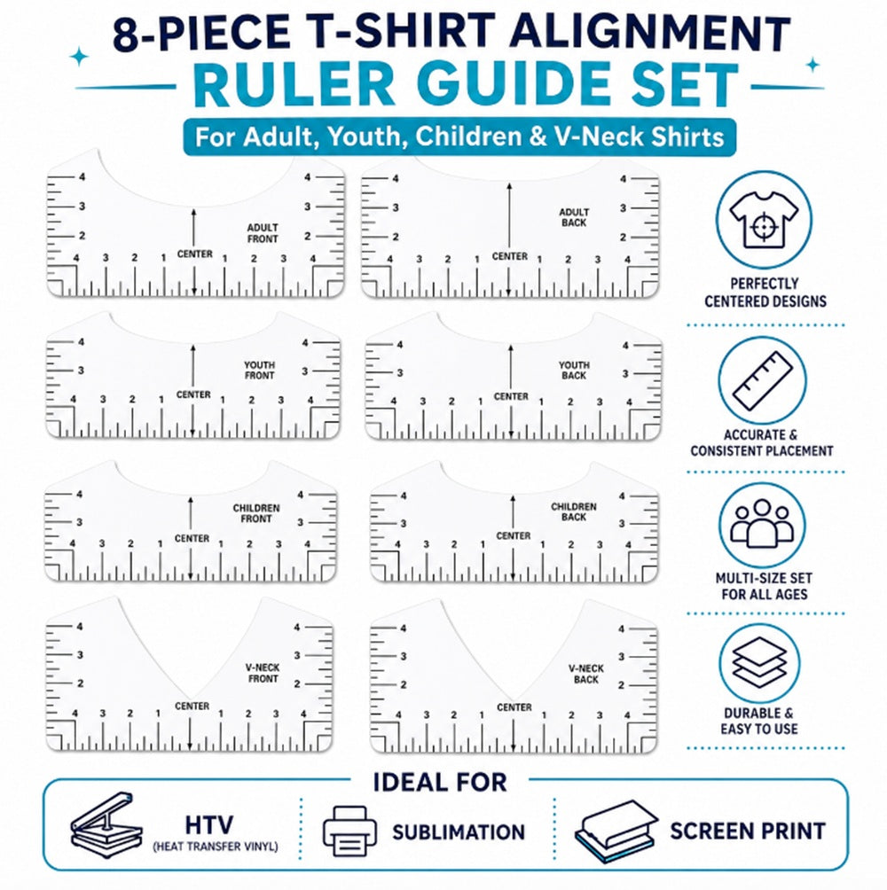 8-Piece T-Shirt Ruler Guide & Centering Tool Set | TIKA