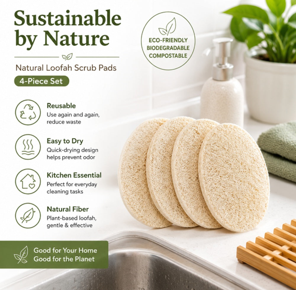 4-Pack Natural Loofah Dishwashing Sponges | TIKA
