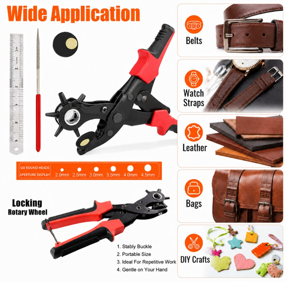 10-Inch Rotary Leather Hole Punch Pliers, 6 Sizes | TIKA