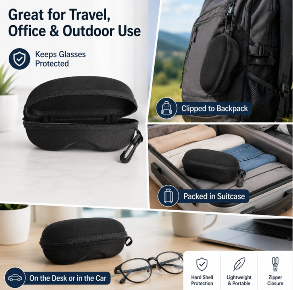 Black Zippered Hard Eyeglasses Case, 1-Pack | TIKA