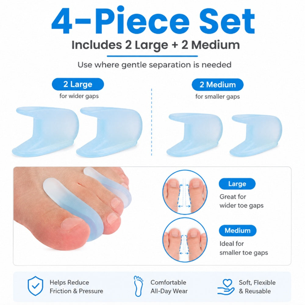 2-Pair Reusable Silicone Gel Toe Separators | TIKA
