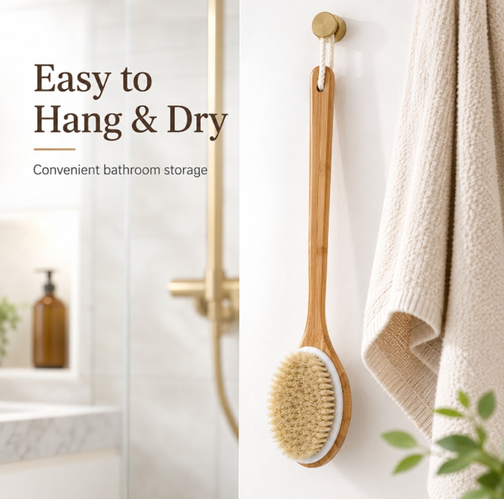 Wooden Natural Bristle Body Brush for Dry & Wet Use | TIKA