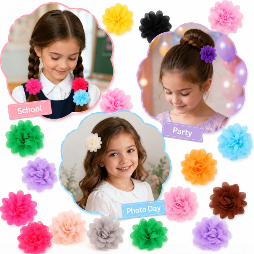 20-Pack Chiffon Flower Hair Clips for Baby Girls | TIKA