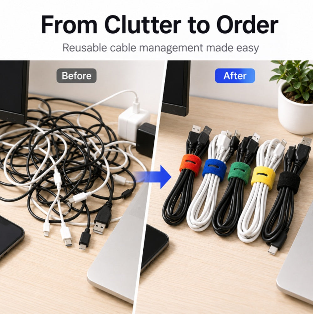 100-Pack Reusable Hook & Loop Cable Ties | TIKA