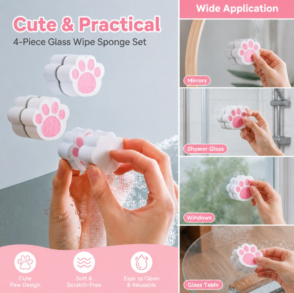 4-Pack Cat Paw Glass & Mirror Cleaning Sponges | TIKA