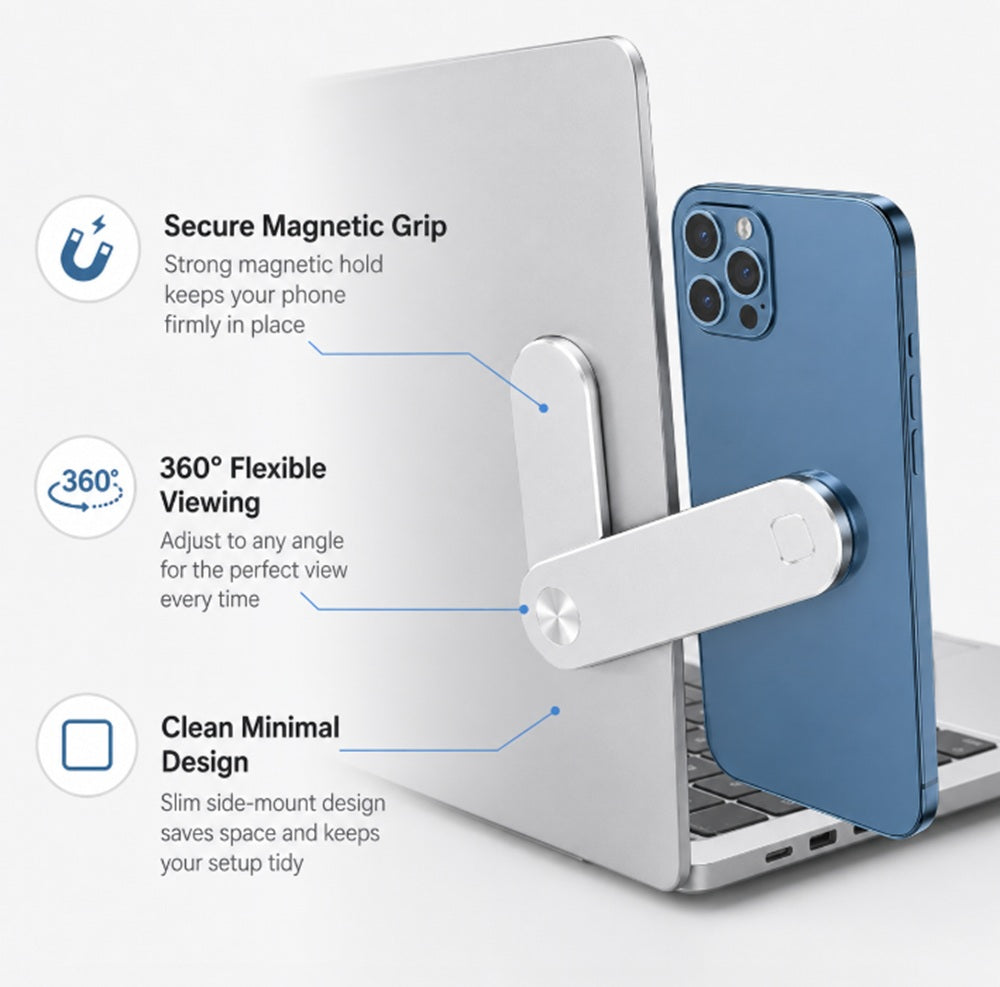 Adjustable Magnetic Laptop Side Phone Holder | TIKA