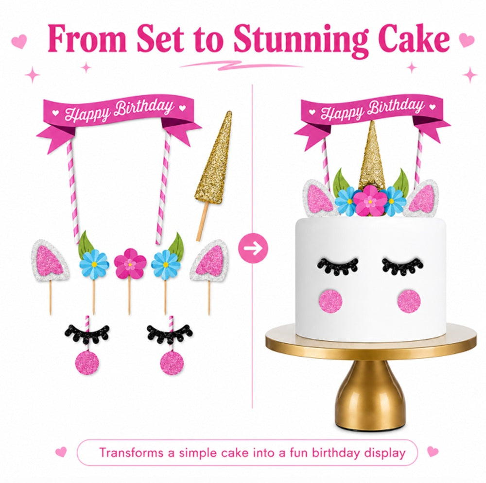 Unicorn & Rainbow Cake Topper Set for Birthdays | TIKA
