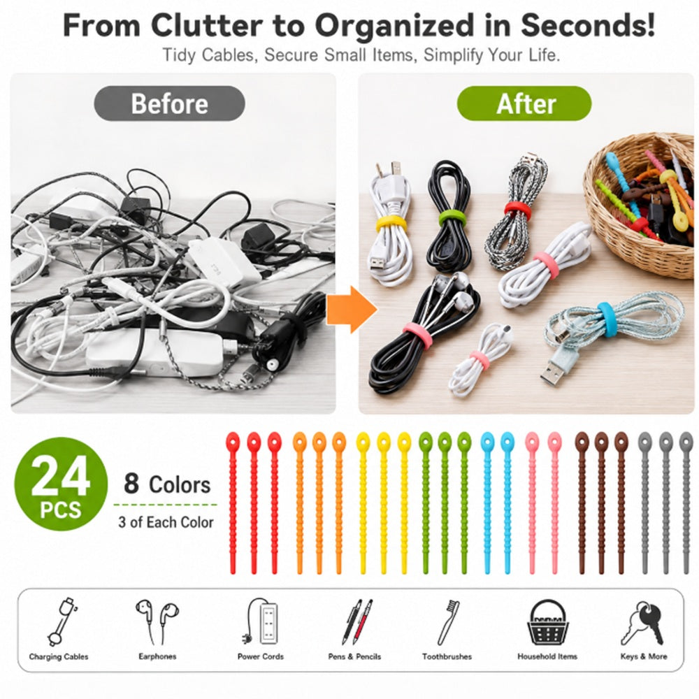 24-Pack Reusable Silicone Cable Twist Ties | TIKA