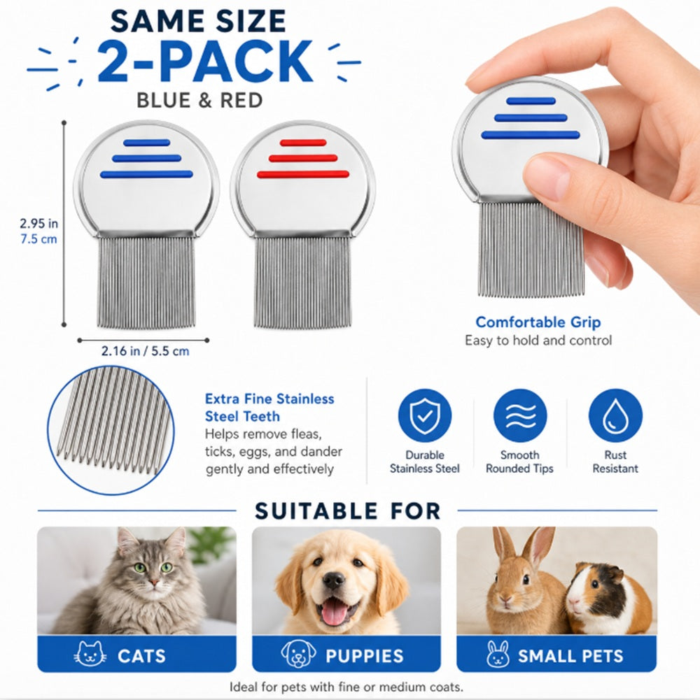 2-Pack Fine-Tooth Flea Combs for Cats & Dogs | TIKA