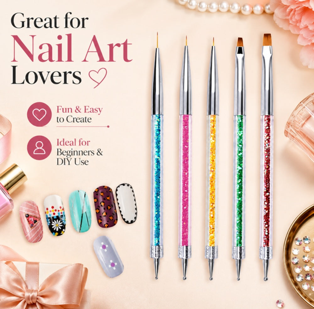 5-Piece Double-Ended Nail Art Dotting & Brush Set | TIKA