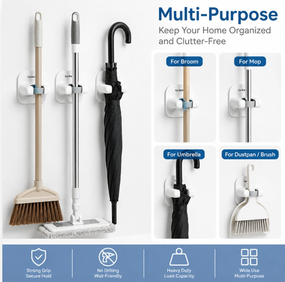 3-Pack Self-Adhesive Broom and Mop Holders | TIKA