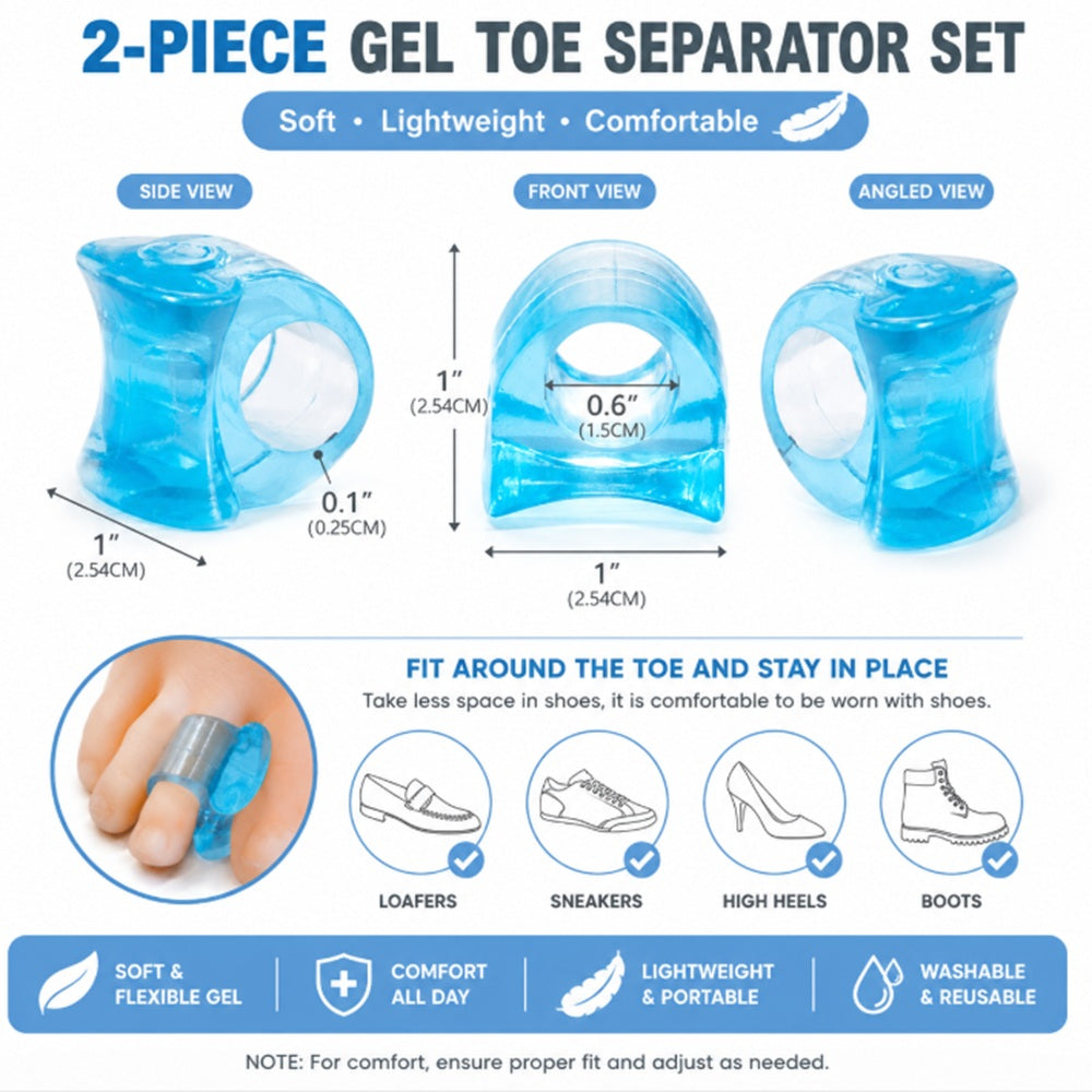 1-Pair Reusable Silicone Gel Big Toe Spacers | TIKA