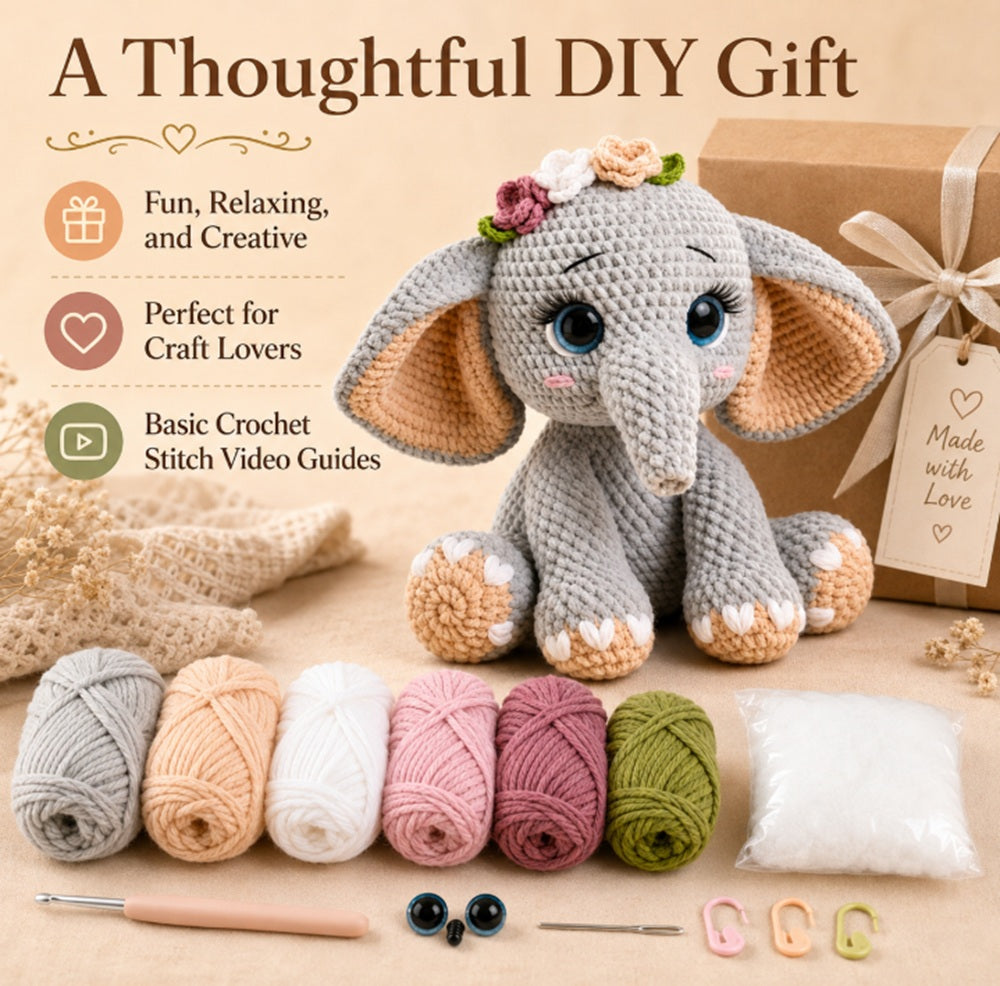 Elephant Crochet Kit for Beginners & Adults | TIKA