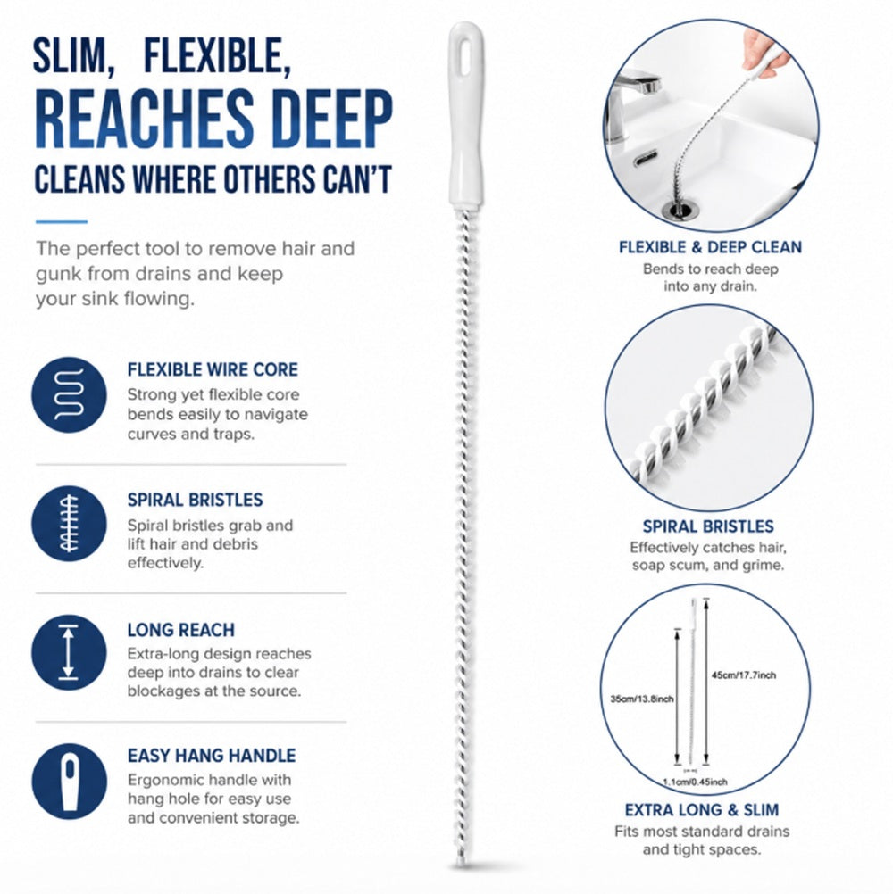 4-Pack Drain & Overflow Pipe Cleaning Brush Set | TIKA