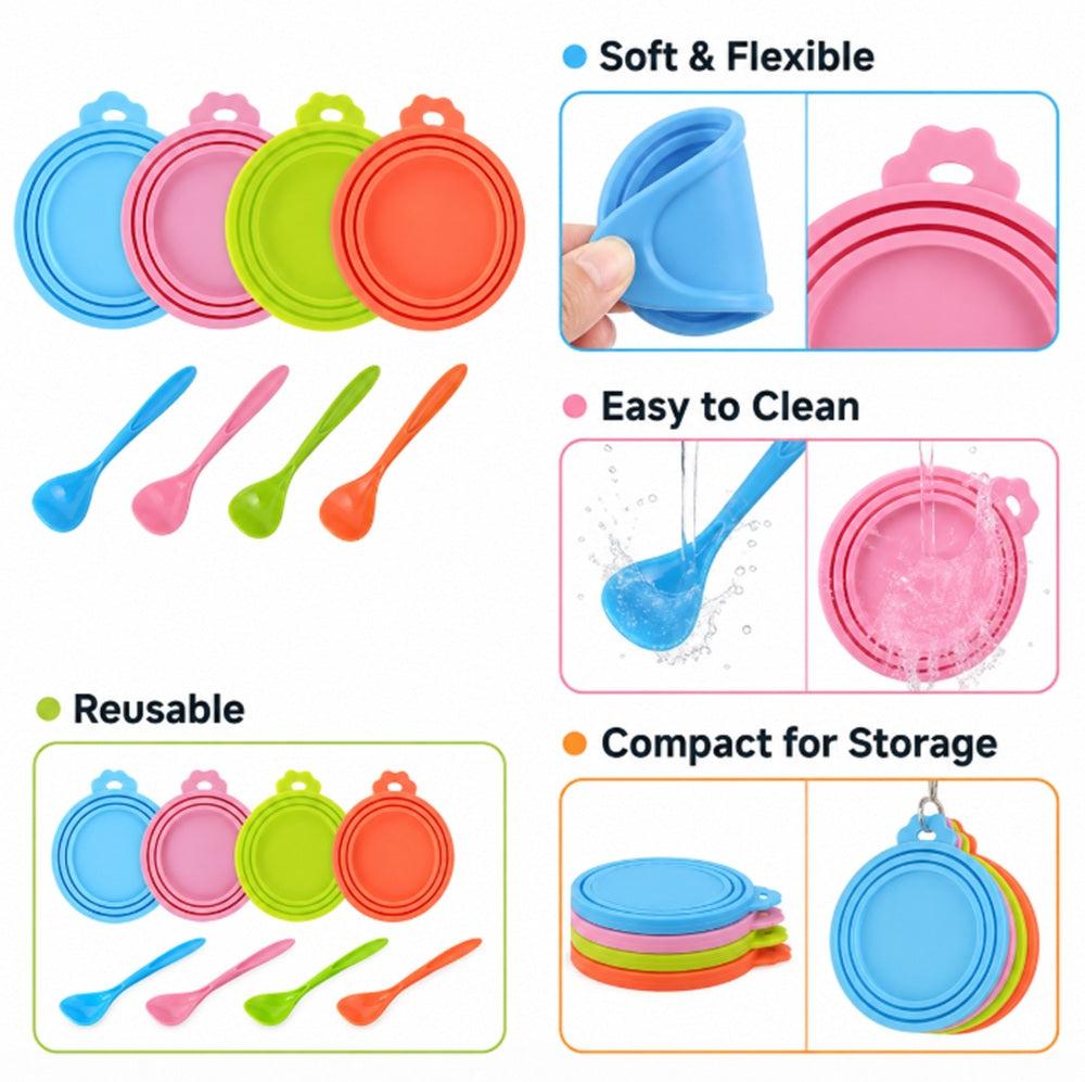 4-Pack Silicone Pet Food Can Covers with Spoon | TIKA