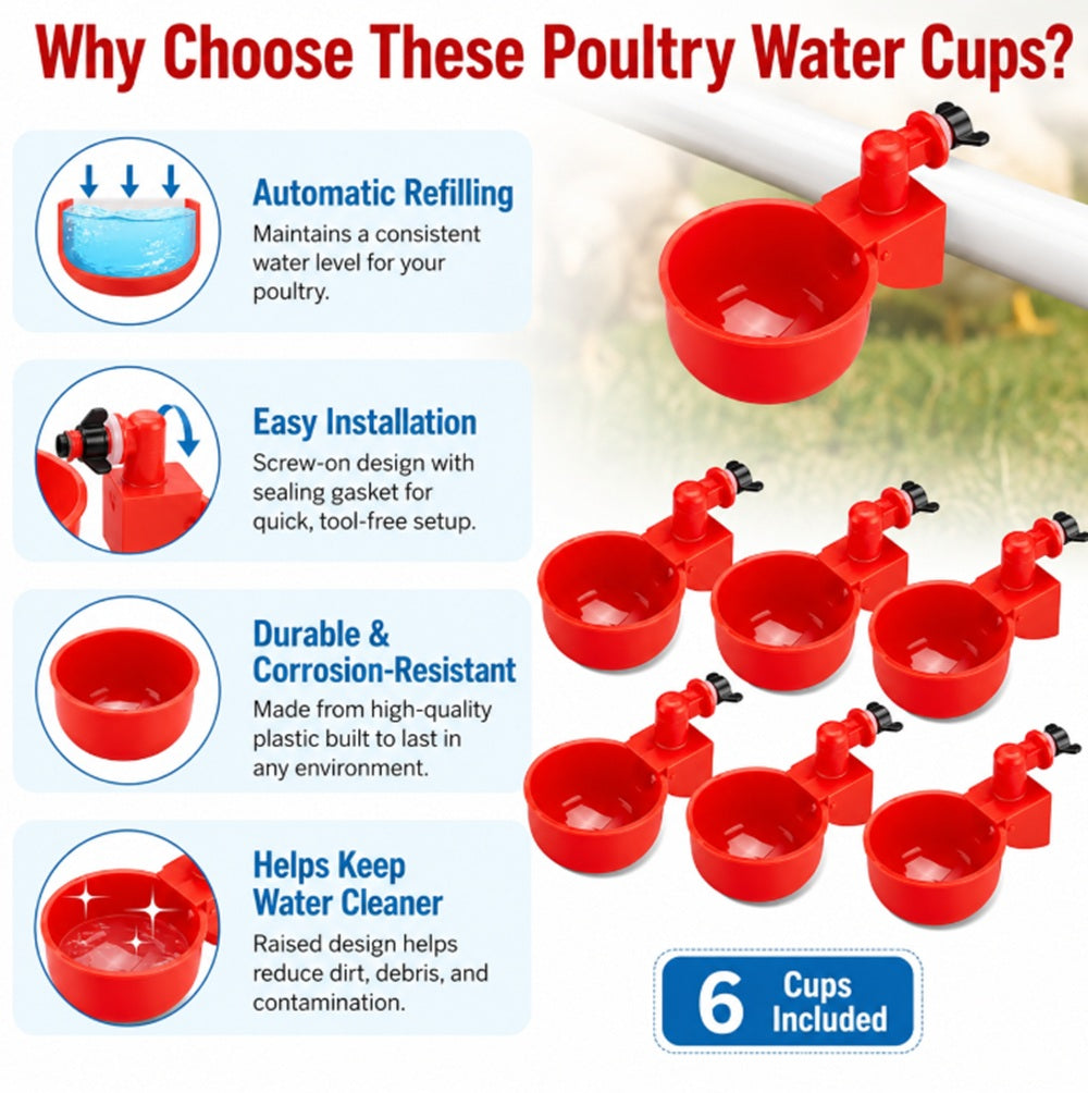 6-Pack Automatic Chicken Waterer Cups | TIKA