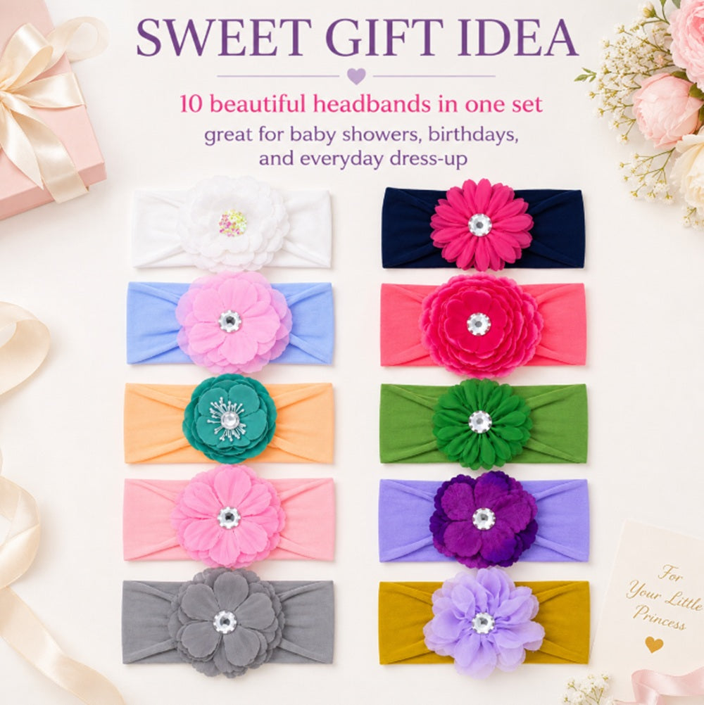 10-Piece Baby Girl Lace Bow & Flower Headband Set | TIKA