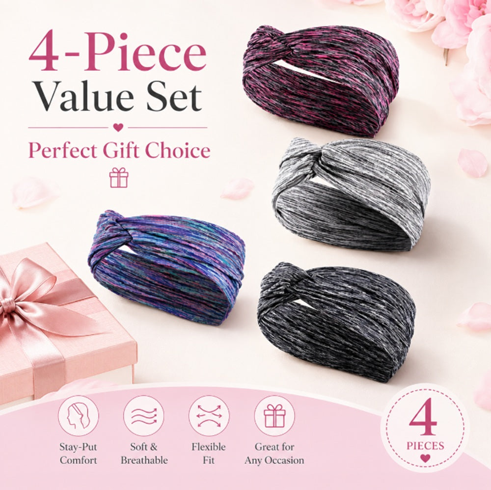 4-Pack Women's Elastic Turban Sports Headbands | TIKA