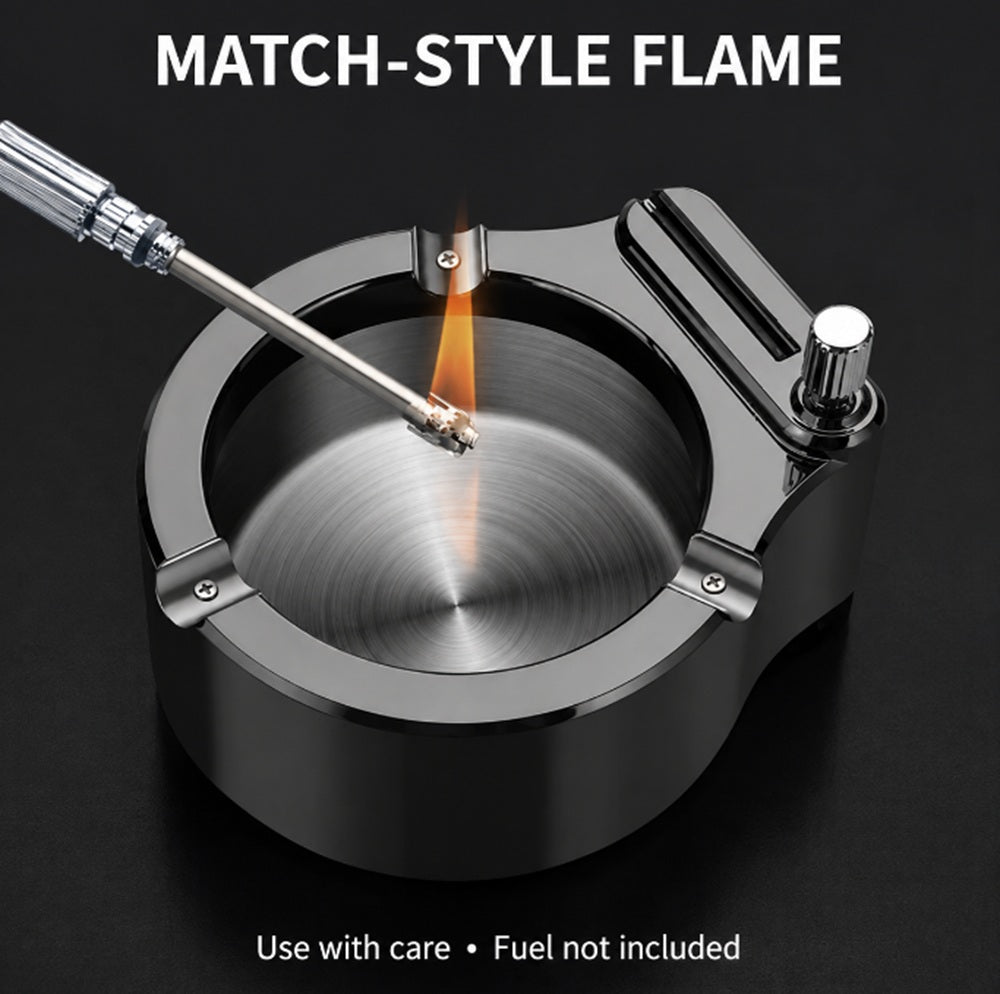 Retro Metal Ashtray with Refillable Match-Style Lighter | TIKA