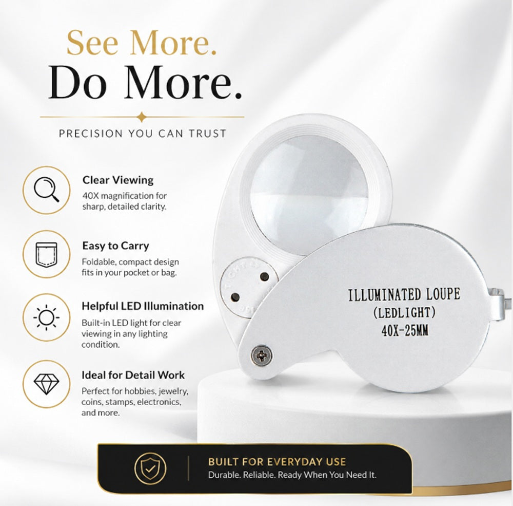 40X 25mm LED Pocket Jeweler’s Loupe | TIKA