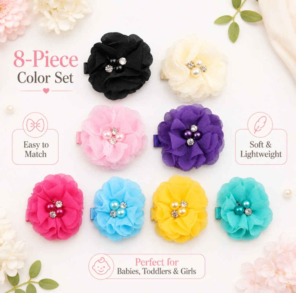 8-Pack Baby Girl Grosgrain Ribbon Hair Bow Clips | TIKA