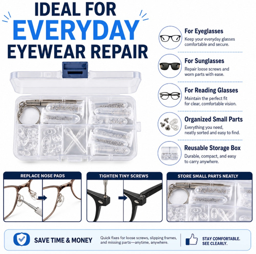 Eyeglass Repair Kit with Screws, Nose Pads & Case | TIKA