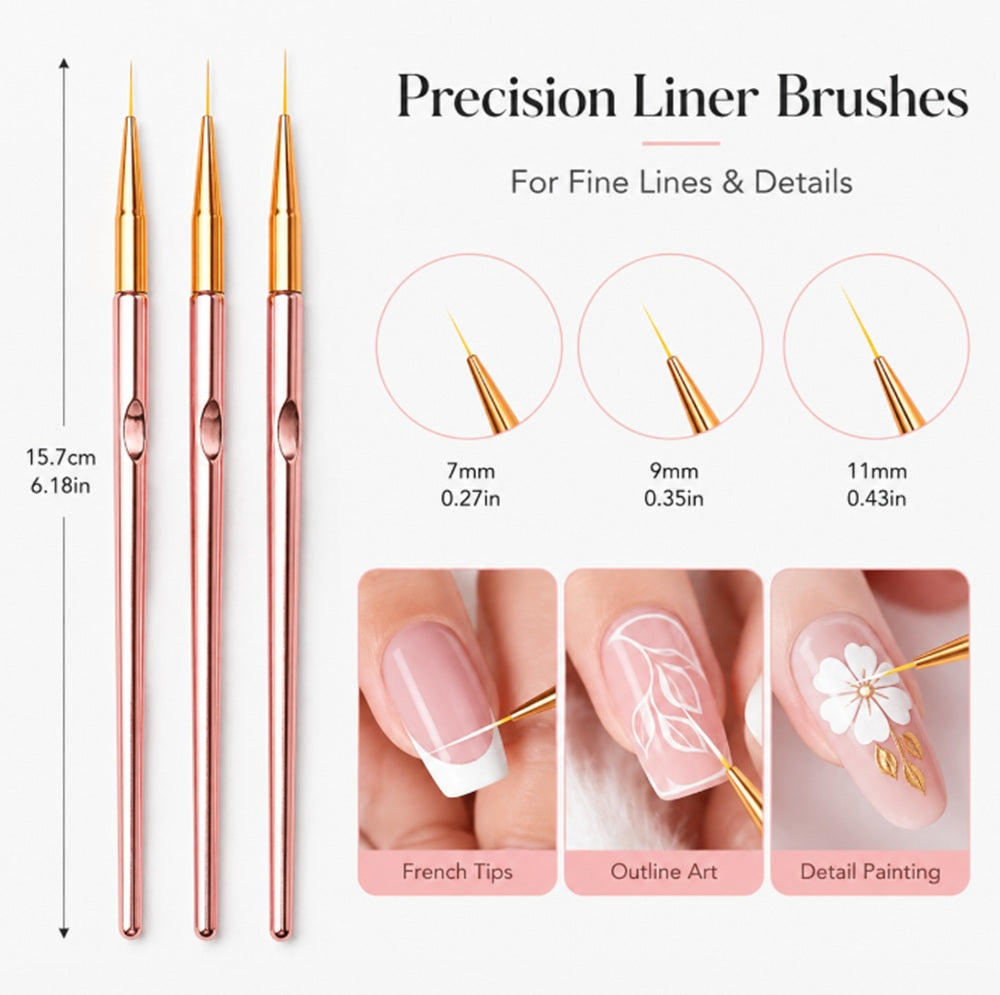 3-Piece Nail Art Dotting Tool & Fine Liner Brush Set | TIKA