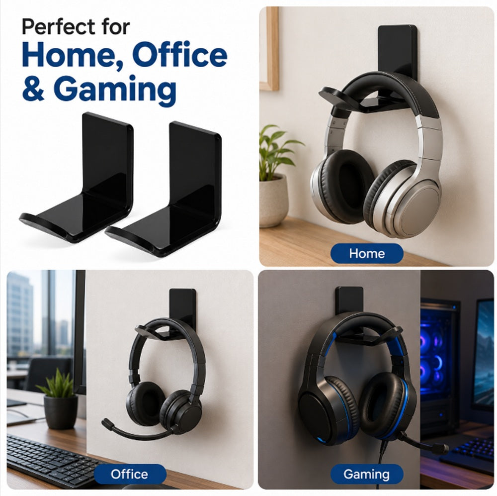 2-Pack Acrylic Under-Desk & Wall Headphone Hangers | TIKA