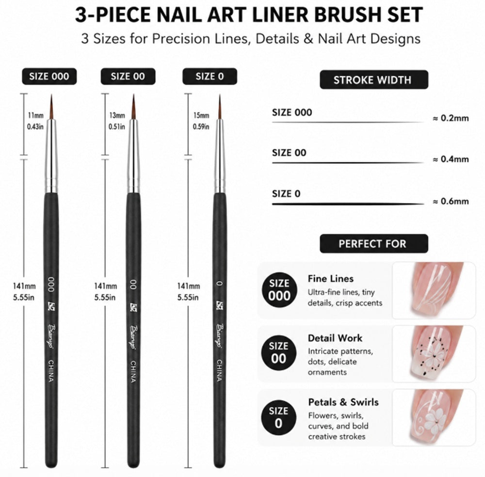 3-Piece Nail Art Dotting & Fine Liner Brush Set | TIKA