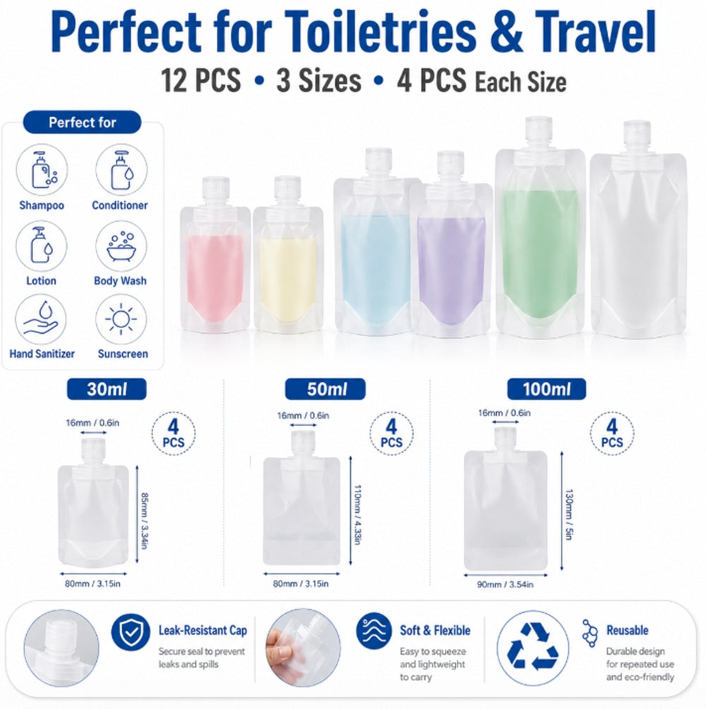 12-Pack Clear Clamshell Travel Makeup Pouches | TIKA