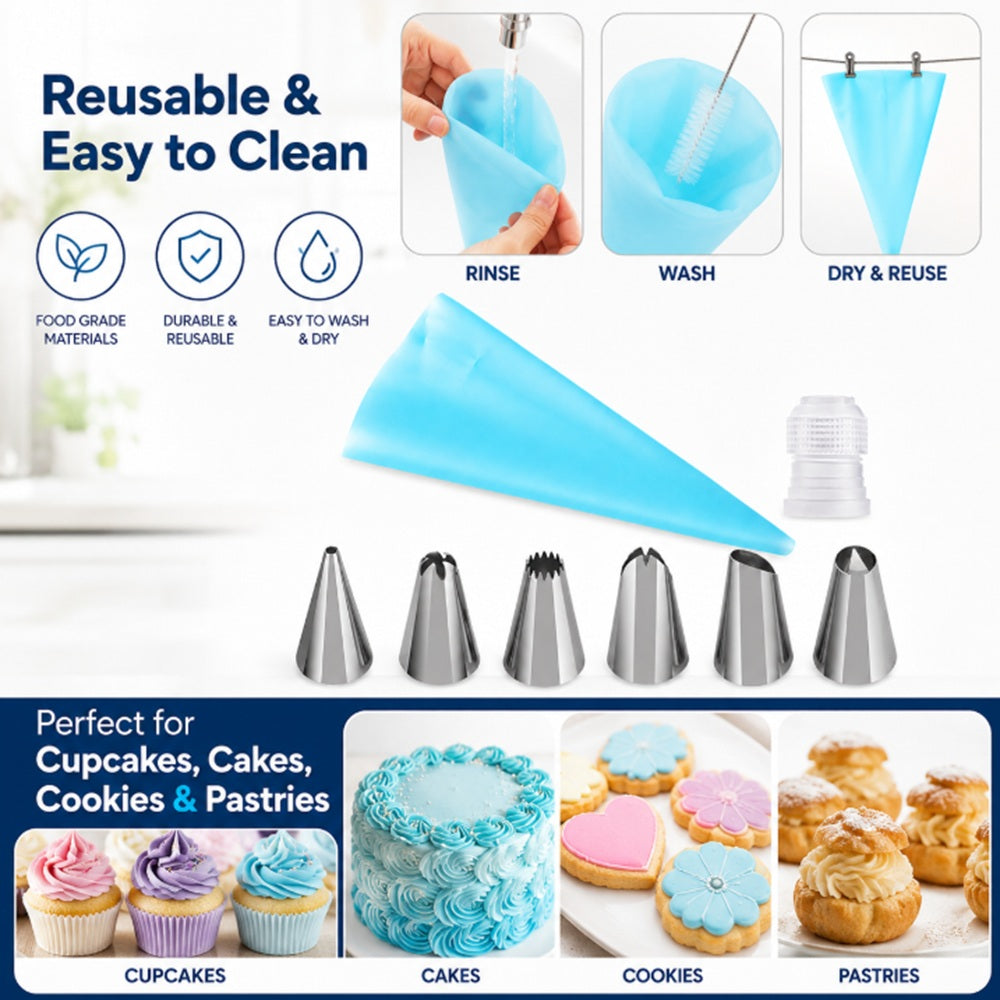 8-Piece Cake Decorating Piping Bag & Icing Tip Set | TIKA