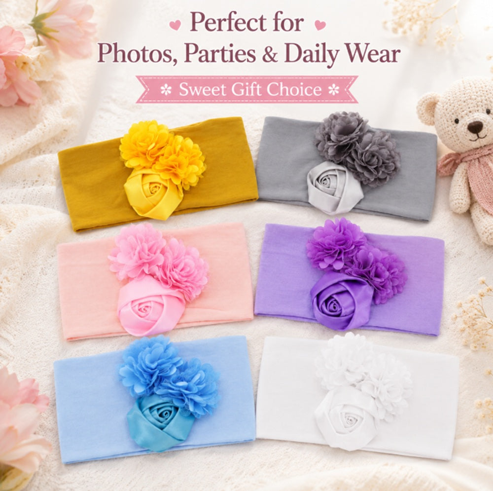 6-Pack Baby Girl Lace Bow & Flower Headbands | TIKA