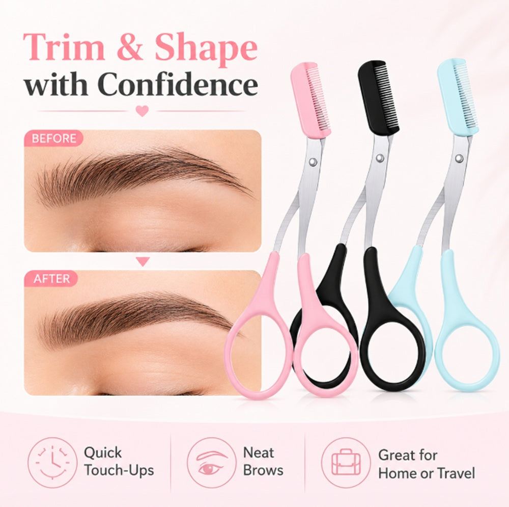 3-Piece Eyebrow Trimming Scissors Kit with Comb | TIKA